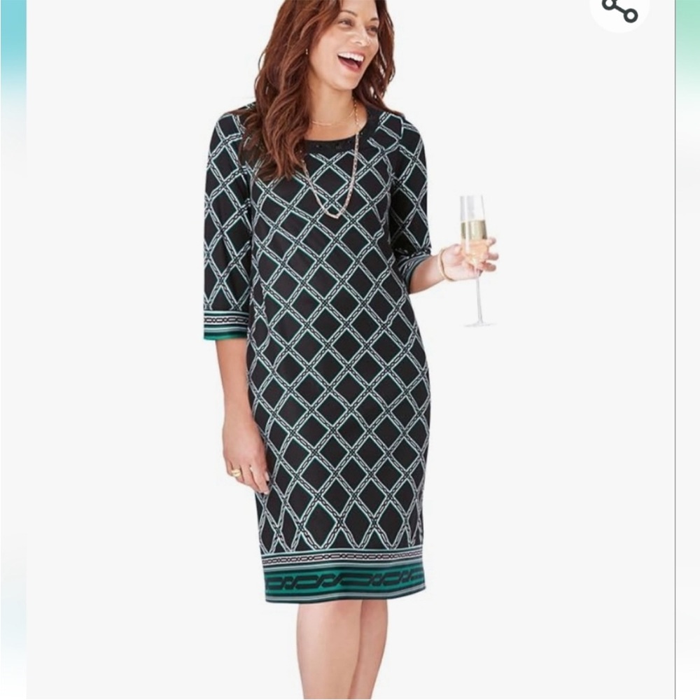 Catherines Embellished Shift Dress Black White Geometric Print Size 4X